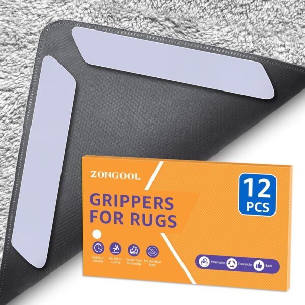 Limited time deal-47% off ZONGOOL 12 PCS Rug Tape, Reusable Washable Grippers for Rugs, Double
