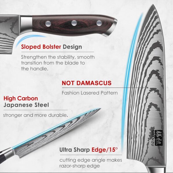 Limited time deal-50% off SHAN ZU Knife Set 16 pcs, Japanese Kitchen Knife with Block High Carbon - Image 3