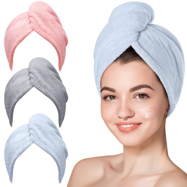 Limited time deal-54% off Hicober Microfiber Hair Towel, 3 Packs Hair Turbans for Wet Hair, Drying Hai