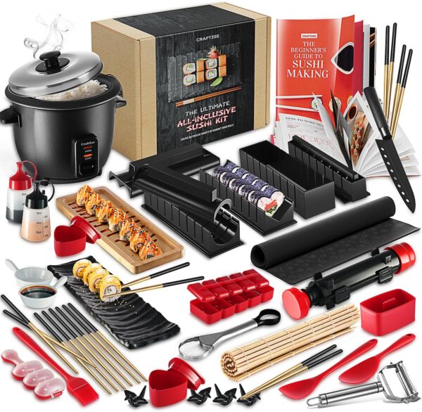 Limited time deal-42% off Sushi Making Kit - Complete Sushi Maker Kit with Bazooka Roller, Rice Cook