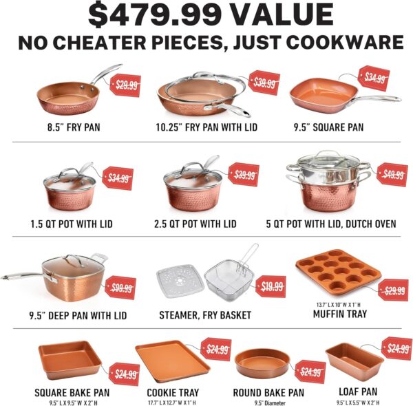 Limited time deal-50% off Gotham Steel Hammered Copper Collection – 20 Piece Premium Pots and P - Image 4