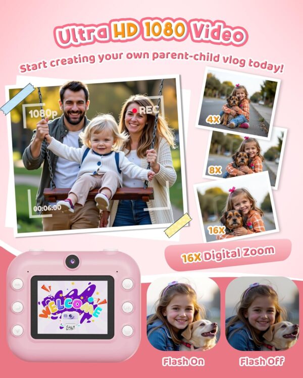 Limited time deal-50% off Instant Camera, Front Rear Dual Selfie Kids Camera with 1080P Videos, Holid - Image 3