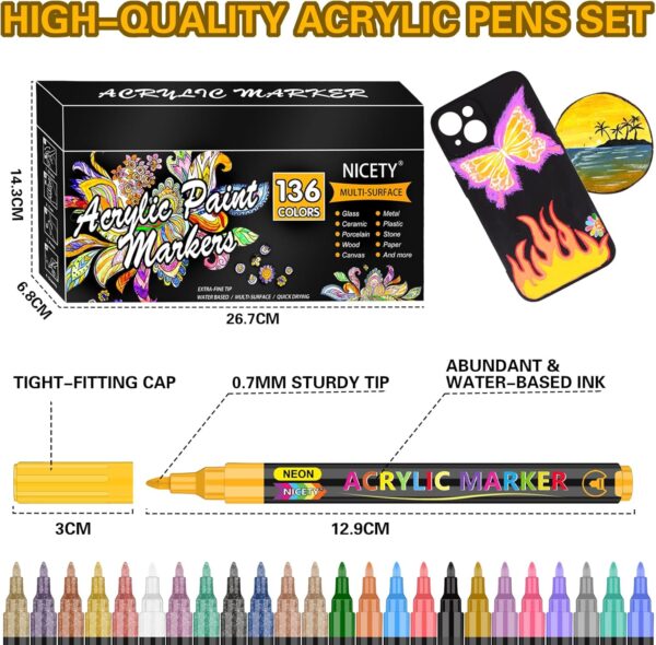 Limited time deal-45% off 136 Colors Acrylic Paint Markers, Extra Fine Tip Point Acrylic Paint Pens for - Image 2