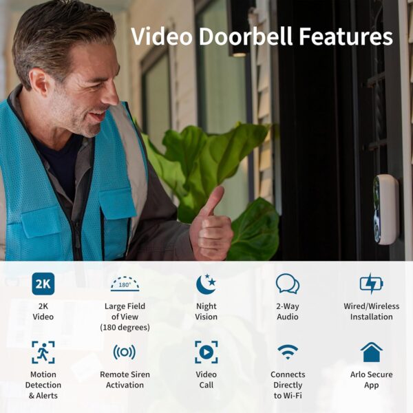 Limited time deal-54% off Arlo Video Doorbell 2K | 2nd Gen | Wire-Free/Wired Option, 2-Way Audio, - Image 2