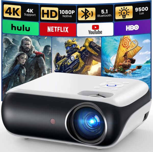 Limited time deal-46% off HAPPRUN Native 1080P Bluetooth Projector, Full HD Portable Outdoor Mov