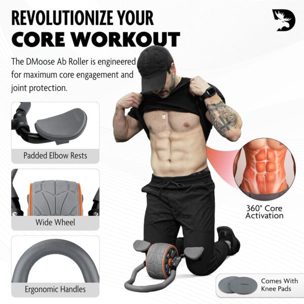 Limited time deal-38% off DMoose Fitness Ab Roller Wheel with Elbow Support & 2 Knee Pads - Abdo - Image 2