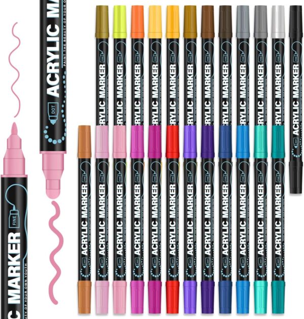 Limited time deal-43% off Acrylic Paint Markers, 24 Colors Paint Pens Acrylic Markers for Rock Painting,