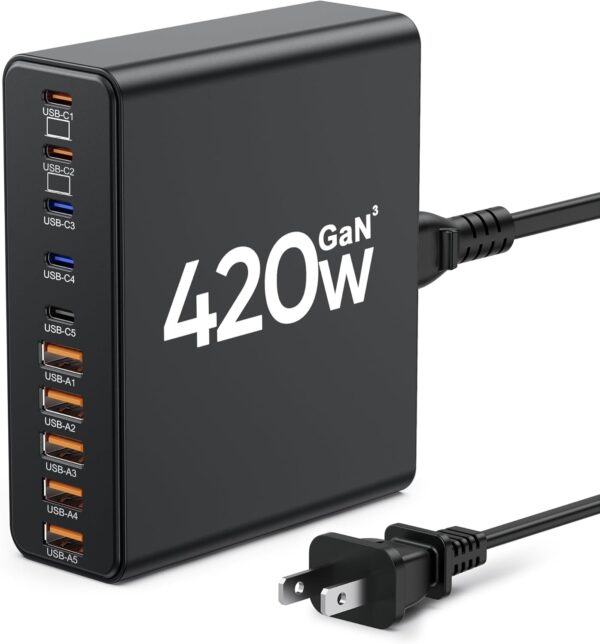 Limited time deal-46% off 420W USB C Charger Block,10-Port Charging Station GaN Fast Charging Typ
