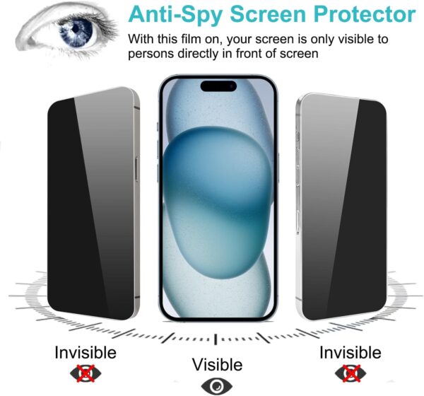 Limited time deal-46% off Pehael [2+2 Pack] iPhone 15 Privacy Screen Protector with Camera Lens Prot - Image 3