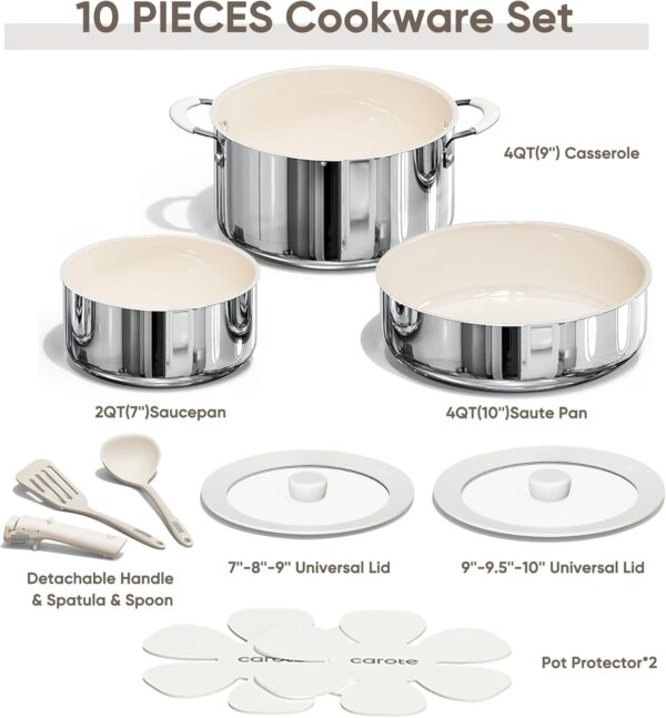 Limited time deal-76% off CAROTE 10pcs Pots and Pans Set Non Stick, Ceramic/Stainless Steel Cookwar - Image 4