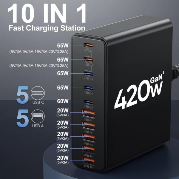 Limited time deal-46% off 420W USB C Charger Block,10-Port Charging Station GaN Fast Charging Typ - Image 2