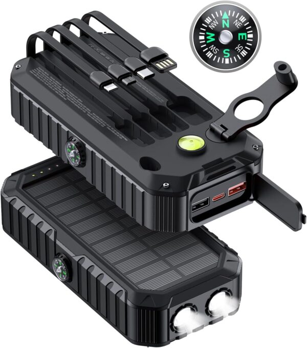 Limited time deal-40% off Solar Charger Power Bank 40000mAh Built in 4 Cables and Hand Crank, Port