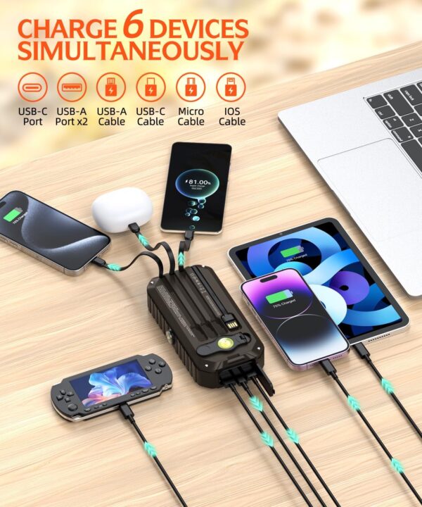 Limited time deal-40% off Solar Charger Power Bank 40000mAh Built in 4 Cables and Hand Crank, Port - Image 2