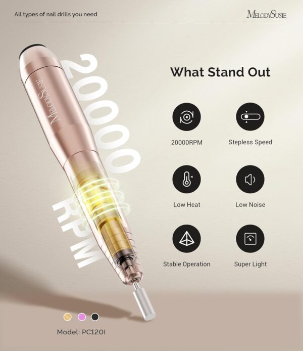 Limited time deal-53% off MelodySusie Electric Nail Drill Machine,PC120I Portable Electric Nail File Efile - Image 3
