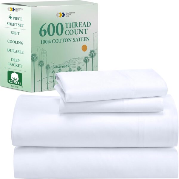 Limited time deal-40% off California Design Den Queen Sheet Set - Luxury 600 Thread Count Sateen,