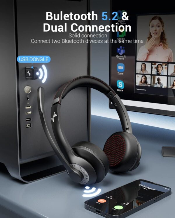 Limited time deal-40% off Wireless Headset with AI Noise Cancelling Microphone Bluetooth Headset - - Image 4