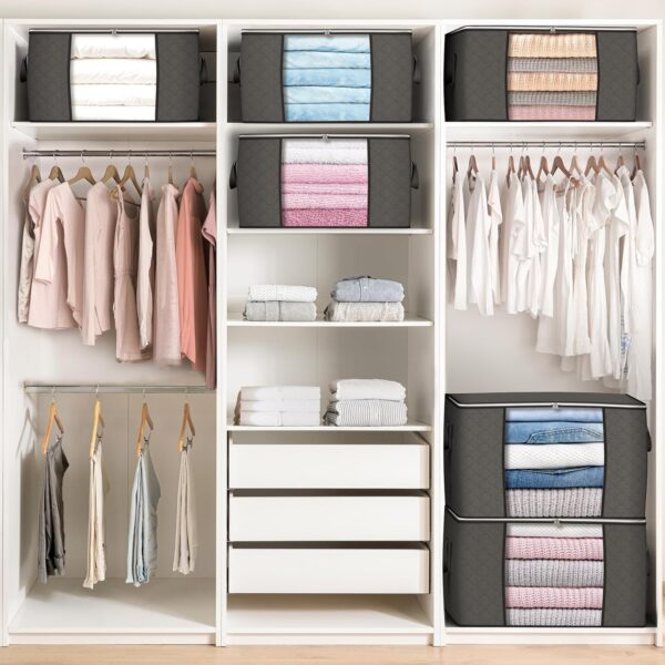 Limited time deal-43% off 90 L Large Storage Bags, 6 Pack Clothes Storage Bins Foldable Closet Organi - Image 2