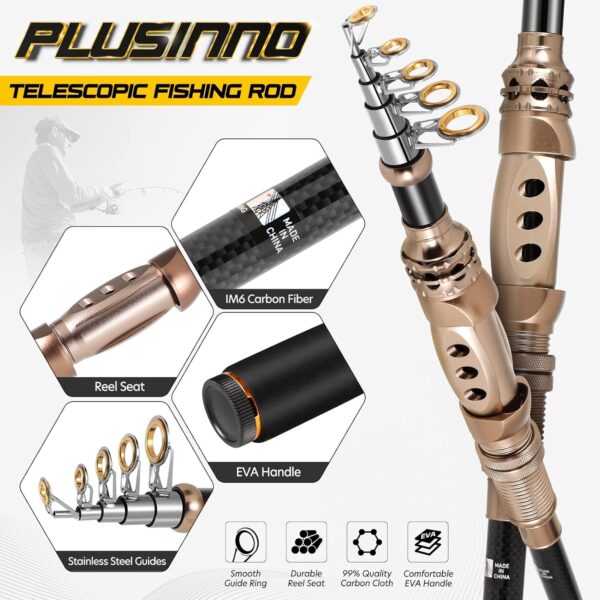 Limited time deal-45% off PLUSINNO Fishing Rod and Reel Combos Carbon Fiber Telescopic Fishing P - Image 3