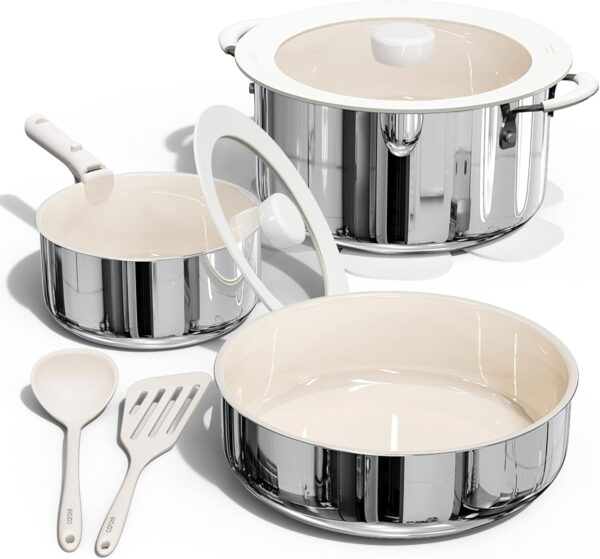 Limited time deal-76% off CAROTE 10pcs Pots and Pans Set Non Stick, Ceramic/Stainless Steel Cookwar