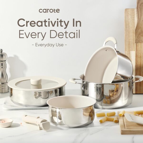 Limited time deal-76% off CAROTE 10pcs Pots and Pans Set Non Stick, Ceramic/Stainless Steel Cookwar - Image 2