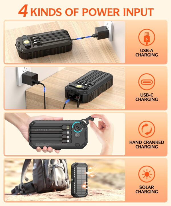 Limited time deal-40% off Solar Charger Power Bank 40000mAh Built in 4 Cables and Hand Crank, Port - Image 3