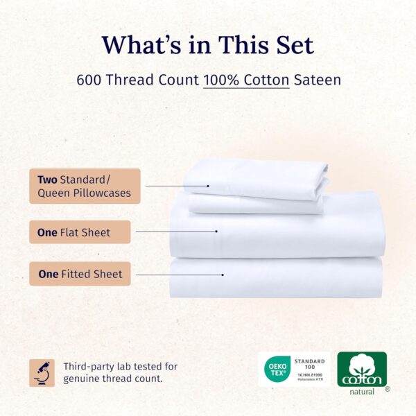 Limited time deal-40% off California Design Den Queen Sheet Set - Luxury 600 Thread Count Sateen, - Image 5